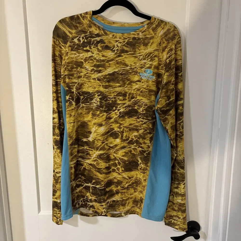 Mossy Oak Shirt Mens Medium Yellow Elements Camo Performance Fishing Long Sleeve
